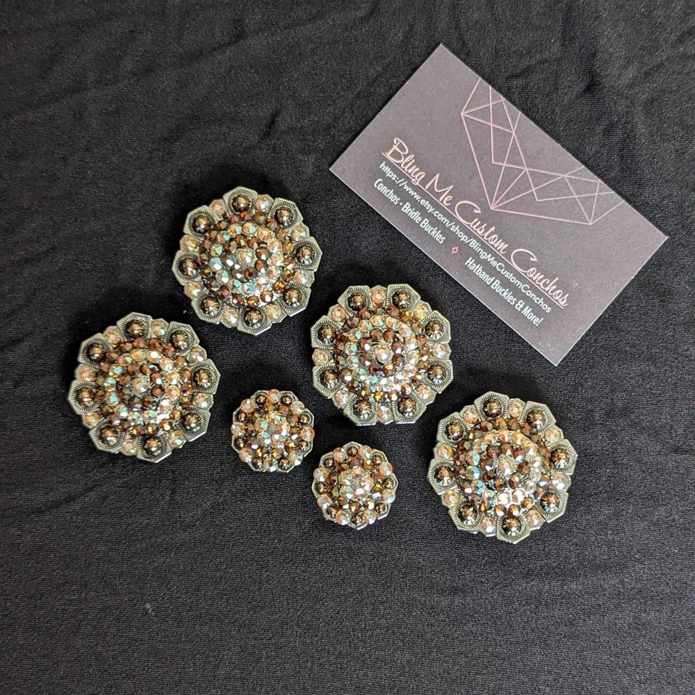Octagon Saddle Concho set of 6- Champagne and brown